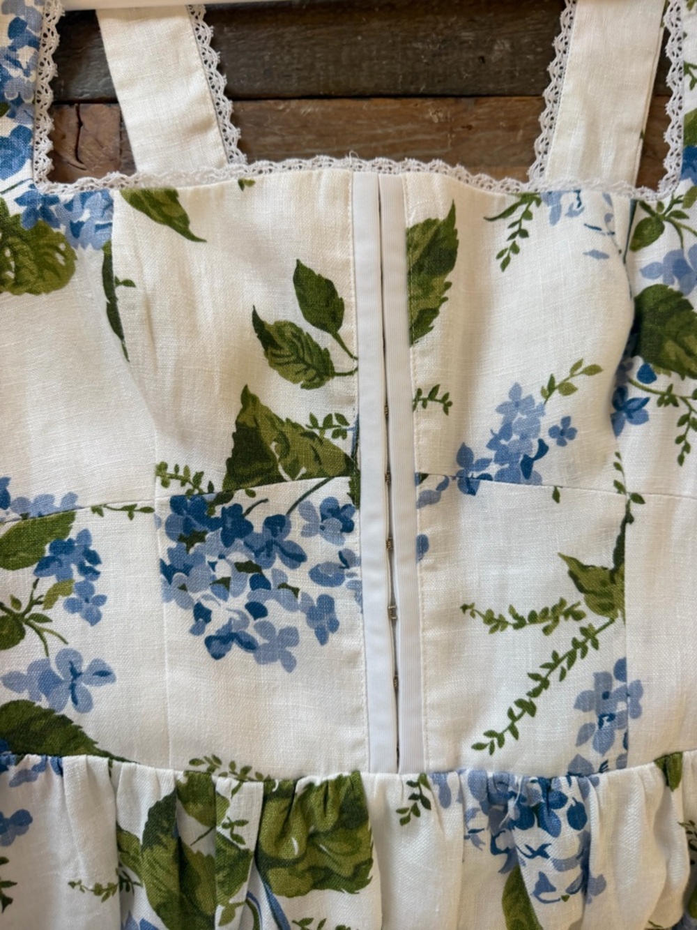 Reformation Floral Square-Neck Midi Dress in White and Blue - Picture 2 of 5